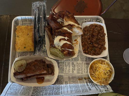 Smoked chicken platter and a side of ribs