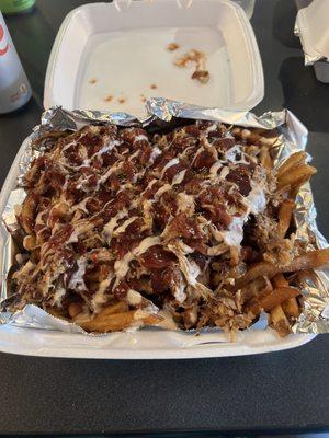 Large pulled pork loaded fries.