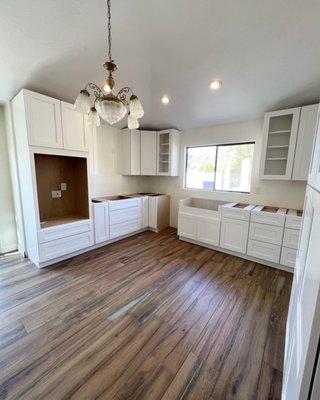 "Elevate your kitchen with our stylish white shaker cabinets - perfect for a modern and sleek look!"