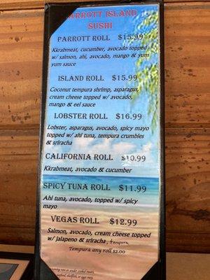 Sushi menu