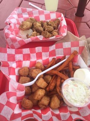 Clam and Scallop box with sweet potato fries and cole slaw