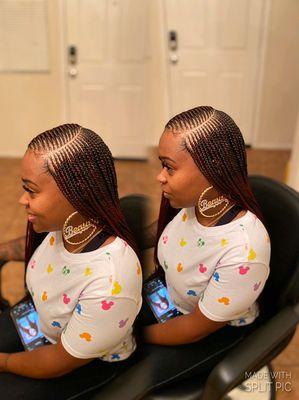 Side Part Tribal Braids with singles underneath