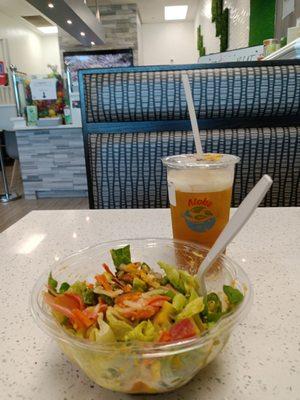 Ahi tuna poke bowl with pineapple fruit tea