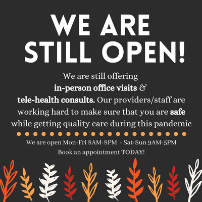 We are still open! Book an appointment online today at totalcarenow.com