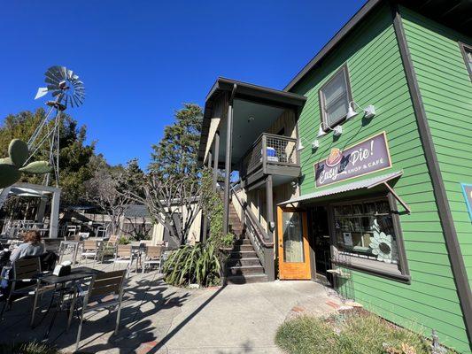 Back entrance and outside seating