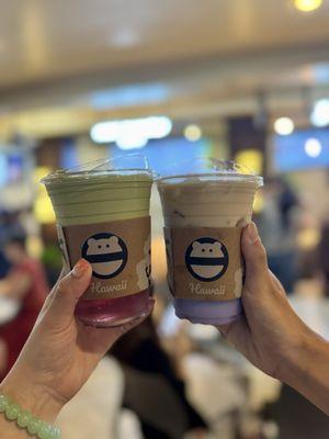 Matcha Coconut Cloud (good! Refreshing) & Taro Milk Tea w/ Oat Milk (good but pretty sweet even at 50%)