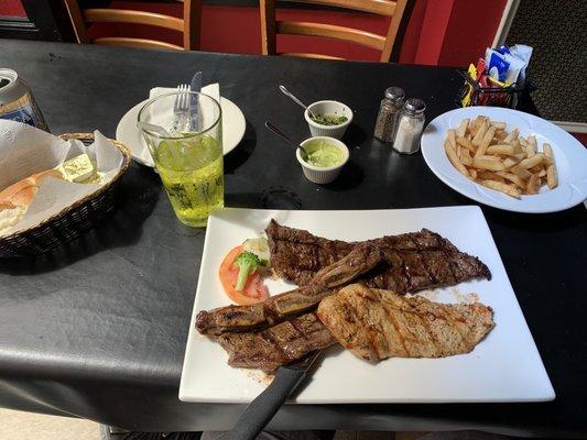 Skirt steak , chicken and rib meat.