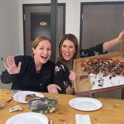 Carol and Brenna enjoying pizza on National Pi Day!