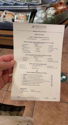 Omelette menu