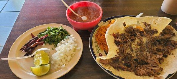 Quesadilla de Birria with rice. Mmmmmmm