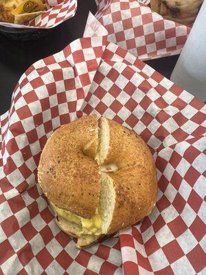 Egg and cheese cinnamon sugar bagel