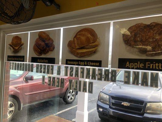 Sausage egg and cheese croissant  and Kolache window picture