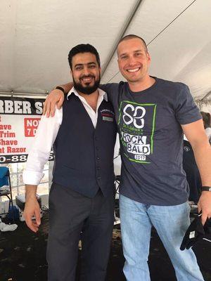 Fire fighter after shaving his head for St Baldrick's. Thanks for your support!