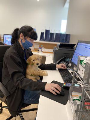 Sometimes patients like to help us out, helps the work get done!