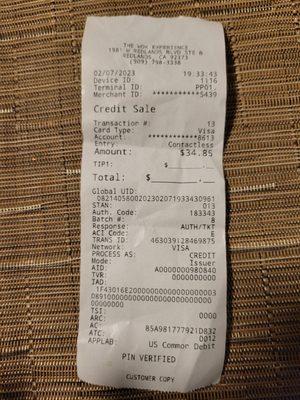 Timestamped receipt