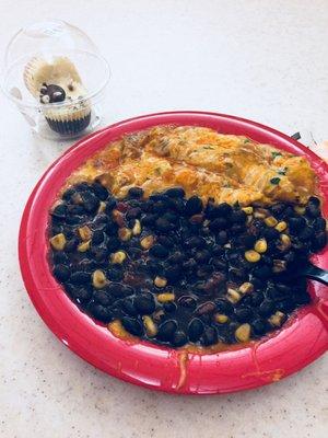 Enchiladas + Beans and Cheesecake Bites