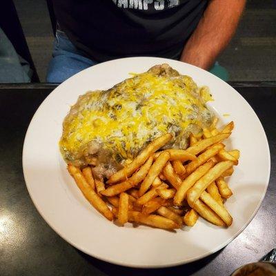 Green Chili Burger and Fries - Hefty Serving