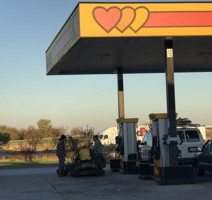 Even a lawn mower can drive up to the pumps