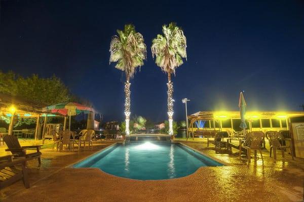 Heated pool with hot tub