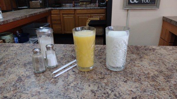 Large OJ and Milk, a great way to start your day!