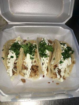 Chichen Tacos (sour cream is extra)