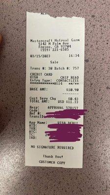 My husbands receipt. The first one