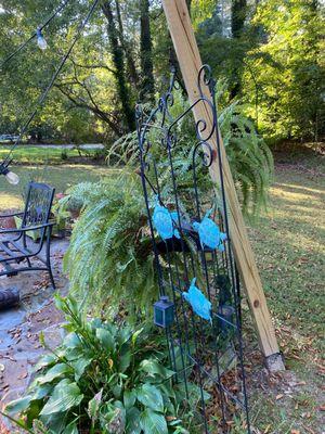 Destroyed our patio lights. Something hit with enough force to snap the wire. The light pole was bent. The trellis was also damaged.