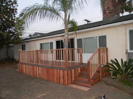 Redwood deck with composite flooring