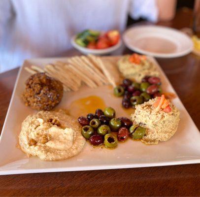 Mezze platter - we got hummus, babaganoush and muhammara.  Delicious!