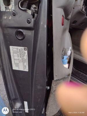 DRIVER DOOR BROKEN INSIDE UPON SALE LIKELY CAUSE LATCH FAILURE