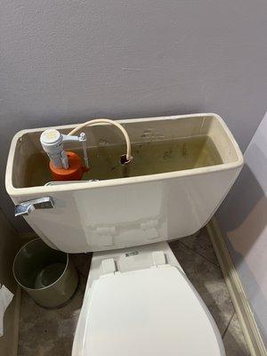 Stool needed replacement of flush mechanism- pictured : how ABMay fixed it...for a longtime silver plan holder! Cannot place top on it-