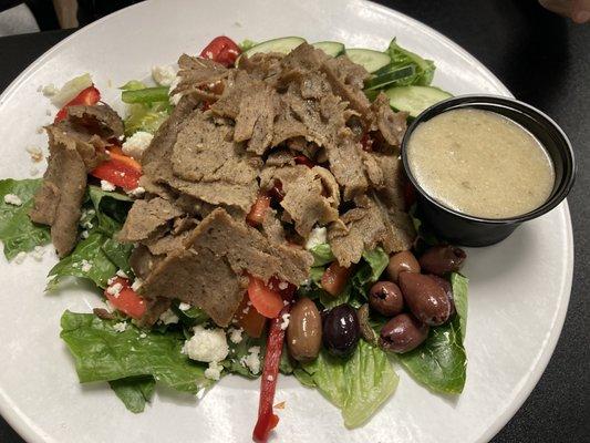 Greek Salad ($12) , hold the onions, with Gyro meat ($2) was a hit.