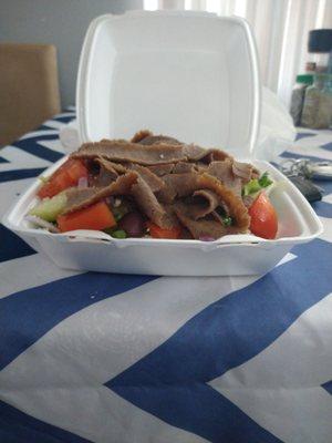 Gyro meat  salad stacked so delicious.