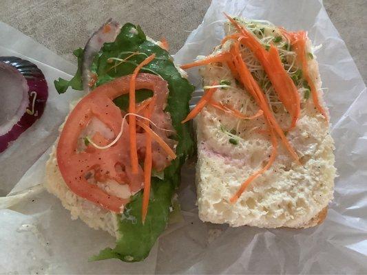 Chicken salad sandwich on sweet roll ($8)