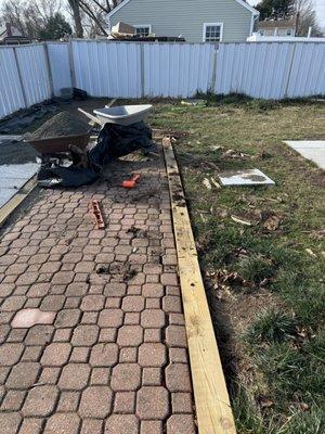 4x4x12 removal and replacement with 6x6x16s and a paver walkway reset