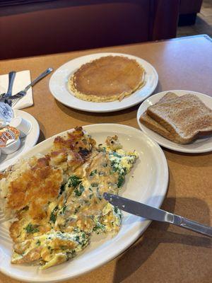 Spinach & feta cheese omelette, Pancakes