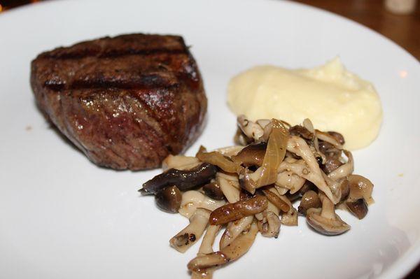 The 6 oz Prime Filet came with family-style sides including potato puree, seared greens & tableside mushrooms.