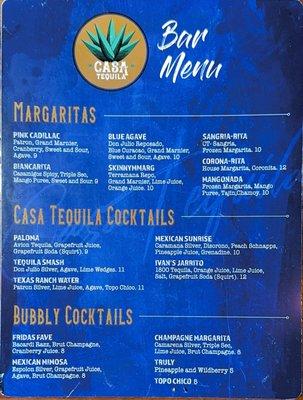 Bar Menu Updated