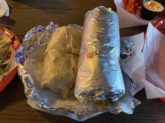 Size difference between Beaumont Burrito (left) vs Garbage Burrito (right)