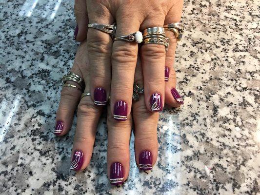 Beautiful dark red gel nail design