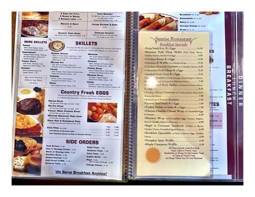 Breakfast Menu. SunRise Restaurant. Whiting IN. Breakfast Lunch Dinner.219 659 1390 Dine In Take Out Delivery.  Nice & Clean . Quite. Cool!