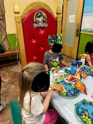 Party room! The birthday boy got a special "thrown" seat. Loved the lower table for kids!