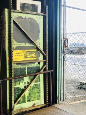 Chalkboard door with freight train running by