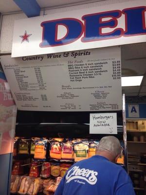 Menu for the deli.