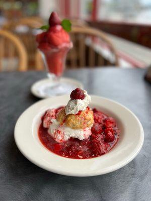 Strawberry shortcake, strawberry sorbet