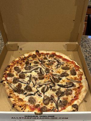 Sausage and mushroom pizza