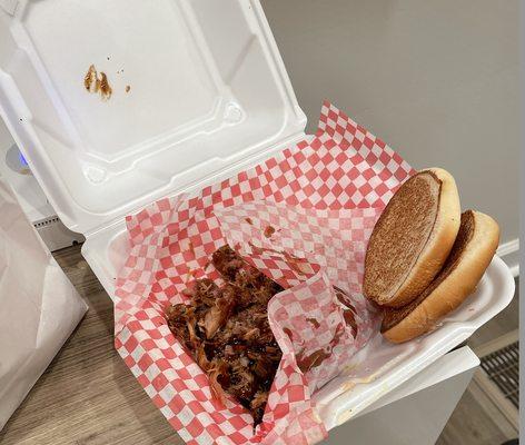 This was the $18.99 platter, which was supposed to be ribs, brisket and pulled pork - only contained what looks like leftover scraps of pork