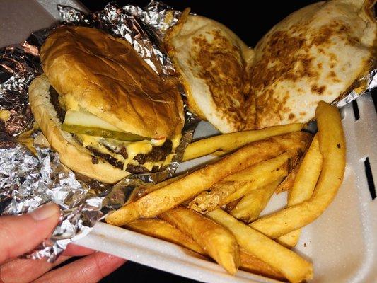 Big Box Special (Cheeseburger, Fries & a Chicken Quesadilla)