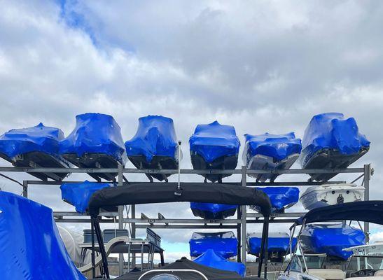 Boats in storage at Causeway Marine Boat Service Center in Manahawkin, NJ.