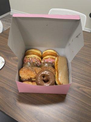 Assorted dozen donuts. Got one for free!